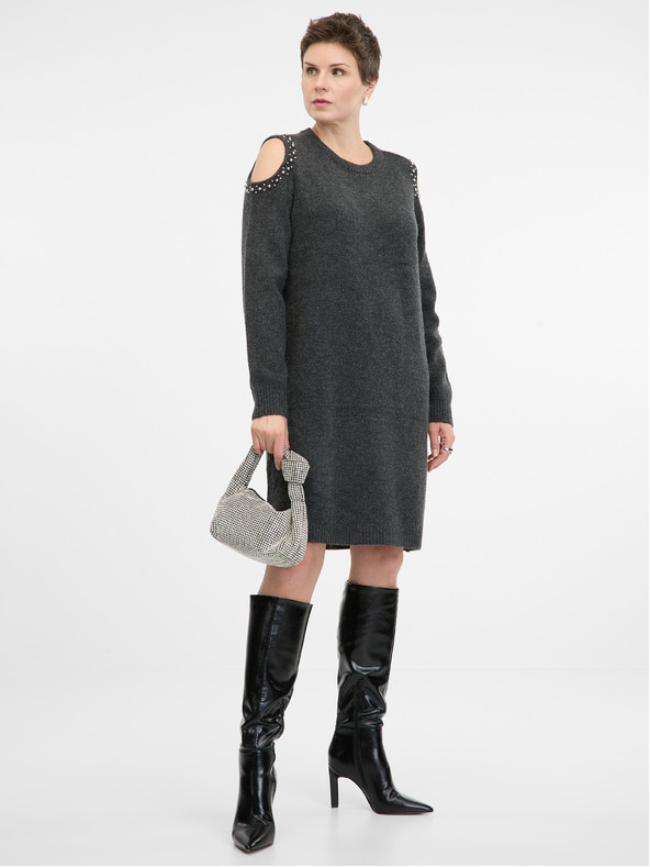 Orsay Tmavosivé dámske svetrové šaty ORSAY