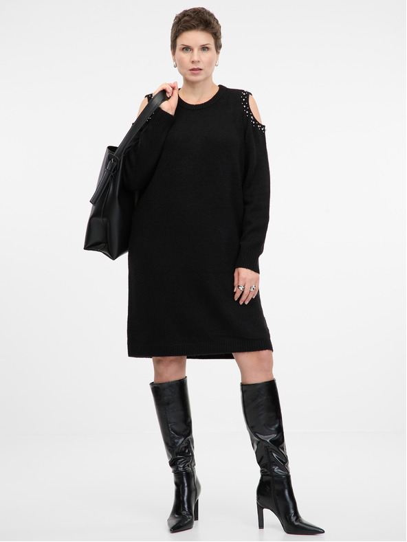 Orsay Čierne dámske svetrové šaty ORSAY