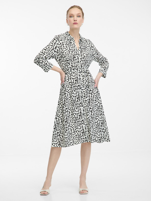 Orsay Krémové dámske košeľové šaty po kolená ORSAY