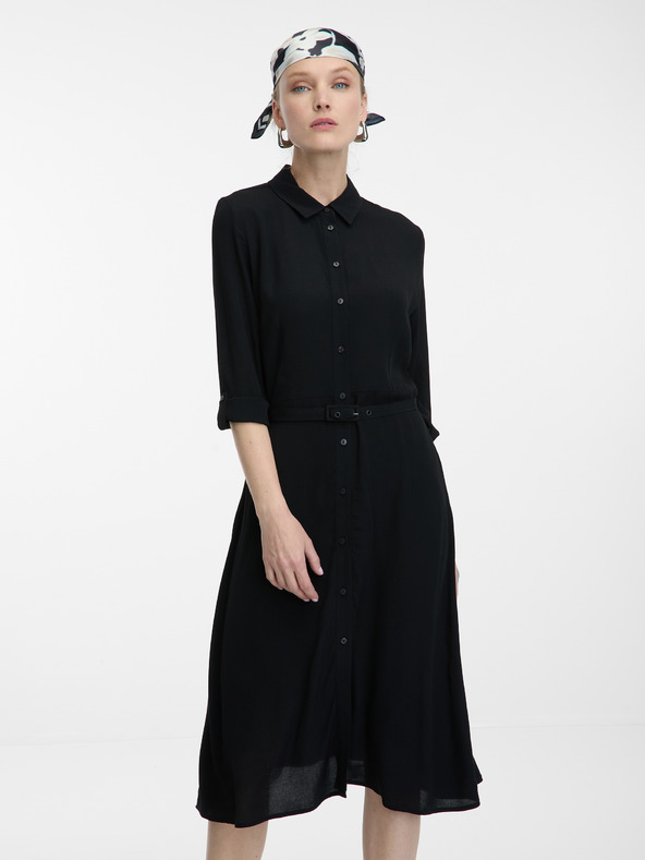 Orsay Čierne dámske košeľové šaty po kolená ORSAY