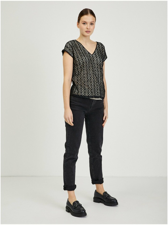 Orsay Béžovo-čierne dámske tričko s čipkou ORSAY