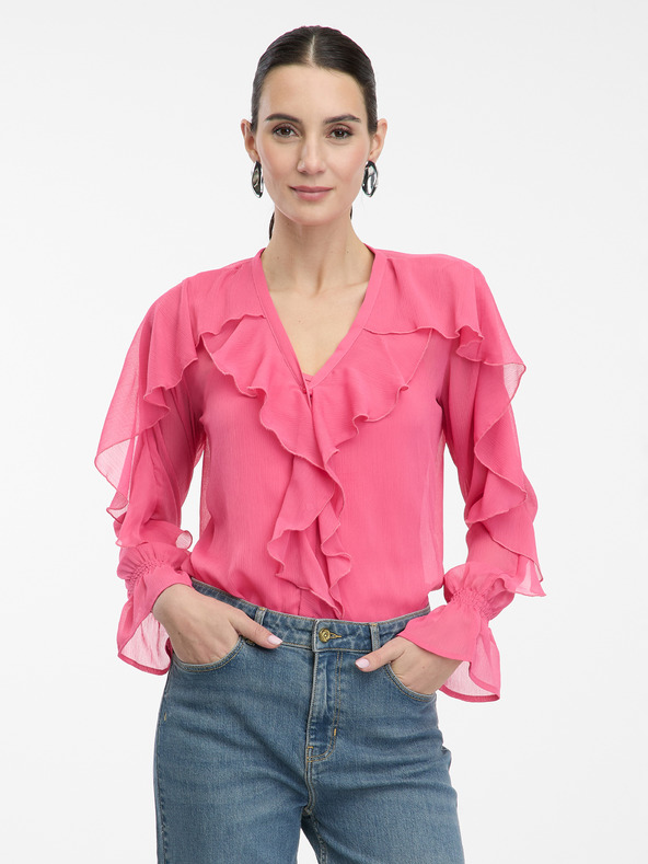 Orsay Ružová dámska blúzka s volánmi ORSAY