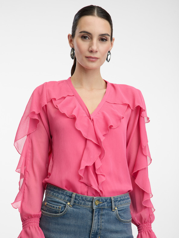 Orsay Ružová dámska blúzka s volánmi ORSAY