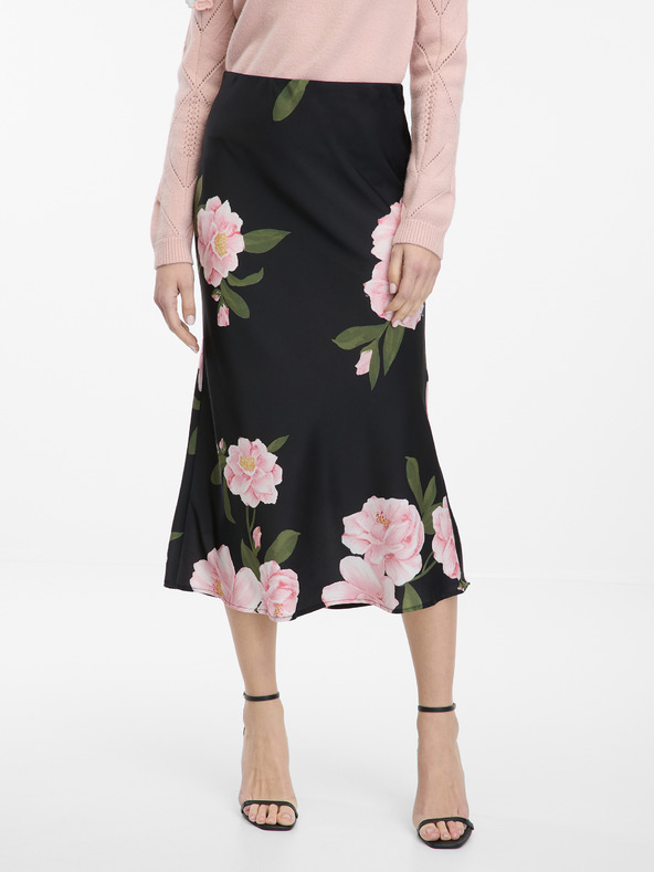 Orsay Čierna dámska midi sukňa s kvetinovou potlačou ORSAY
