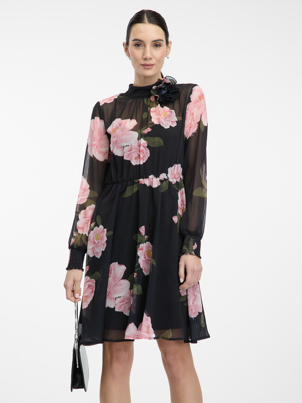 Orsay Čierne dámske kvetinové šaty po kolená ORSAY