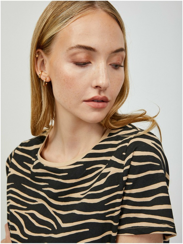 Orsay Béžové a čierne tričko so zvieracou potlačou ORSAY