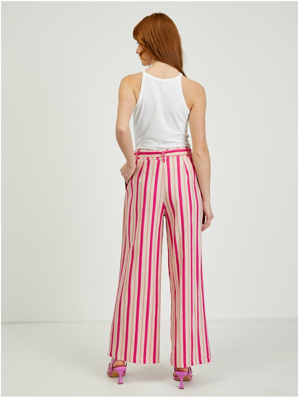 Orsay Ružové dámske plátenné pruhované nohavice ORSAY