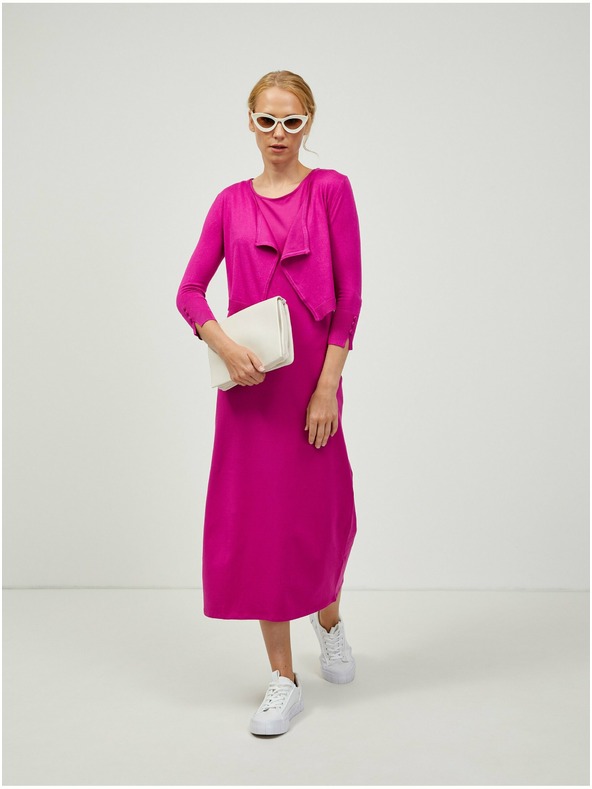 Orsay Tmavoružový krátky kardigán s trojštvrťovými rukávmi ORSAY