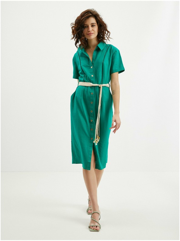 Orsay Zelené dámske ľanové šaty ORSAY