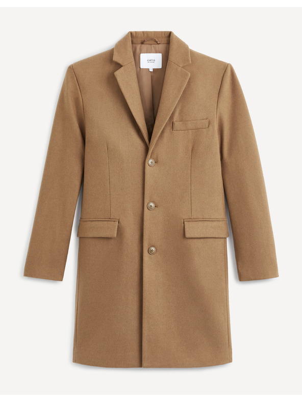 Celio Hnedý pánsky vlnený kabát Celio Cubello
