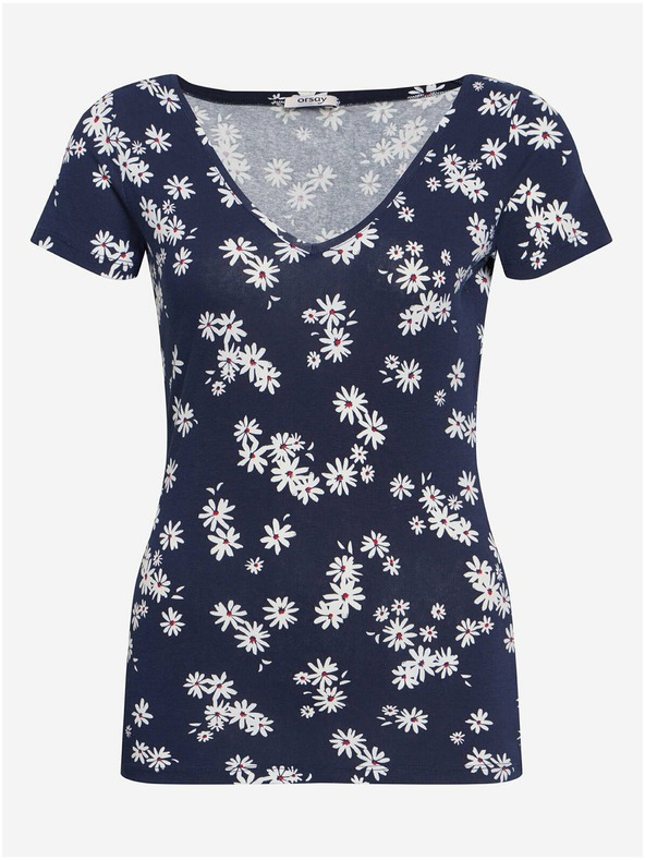 Orsay Tmavmodrré kvetované tričko ORSAY