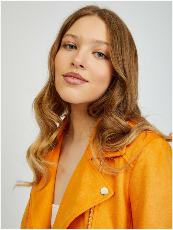Orsay Oranžová dámska kožená bunda zo semišu ORSAY