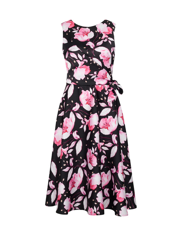Orsay Ružovo-čierne dámske kvetované midi šaty ORSAY