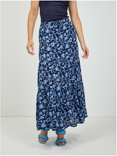 Orsay Tmavo modrá kvetovaná maxi sukňa ORSAY