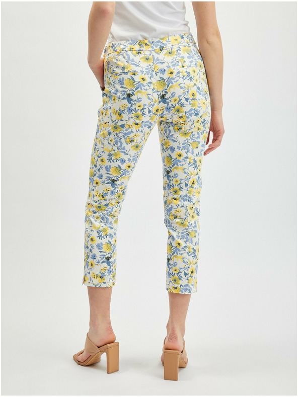 Orsay Žlto-biele dámske skrátené nohavice s kvetinovým vzorom ORSAY