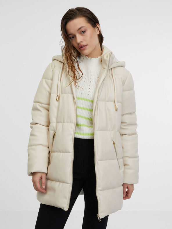 Orsay Krémový dámsky prešívaný koženkový kabát ORSAY