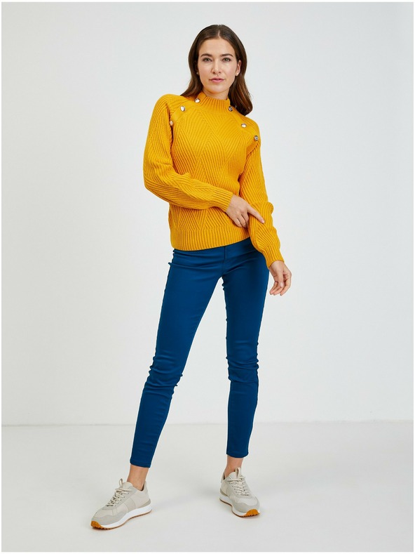 Orsay Žltý dámsky rebrovaný sveter s ozdobnými gombíkmi ORSAY