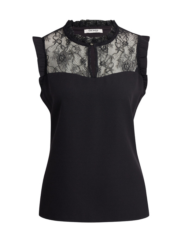 Orsay Čierna dámska blúzka s čipkovým detailom ORSAY