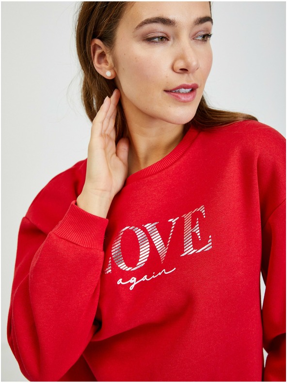 Orsay Červená dámska mikina s voľným strihom ORSAY