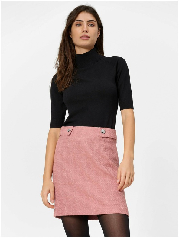 Orsay Čierny dámsky sveter s rolákom a trojštvrťovými rukávmi ORSAY