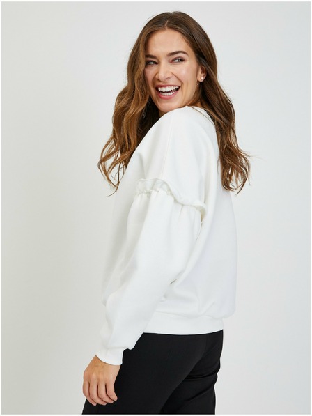Orsay Biela dámska nadrozmerná mikina s balónovými rukávmi ORSAY