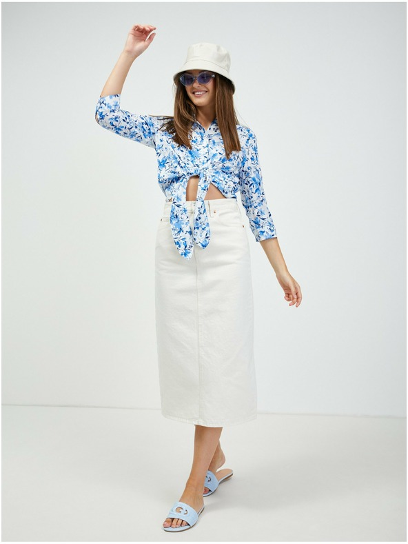 Orsay Bielo-modrá kvetinová košeľa s uzlom ORSAY