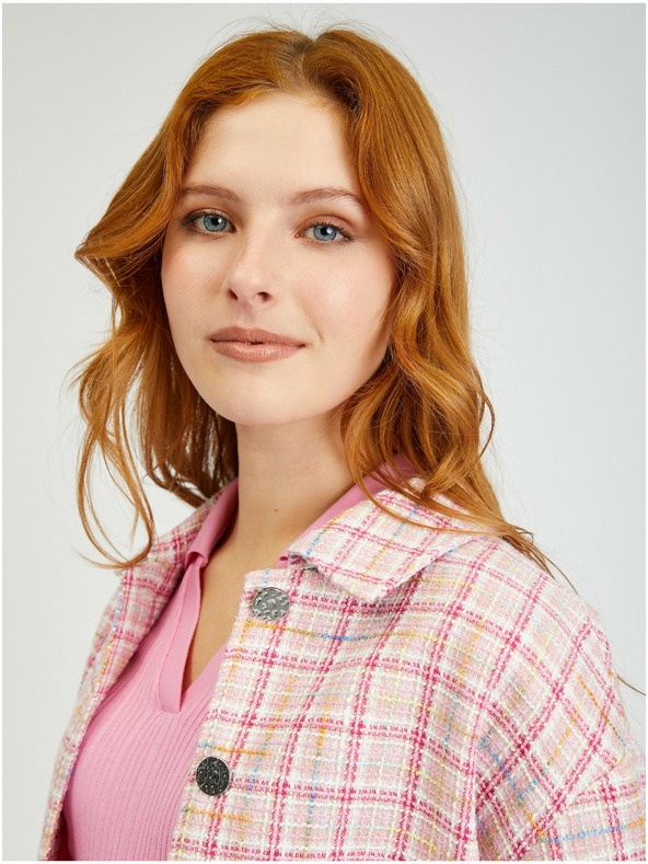 Orsay Ružový dámsky károvaný kabát ORSAY