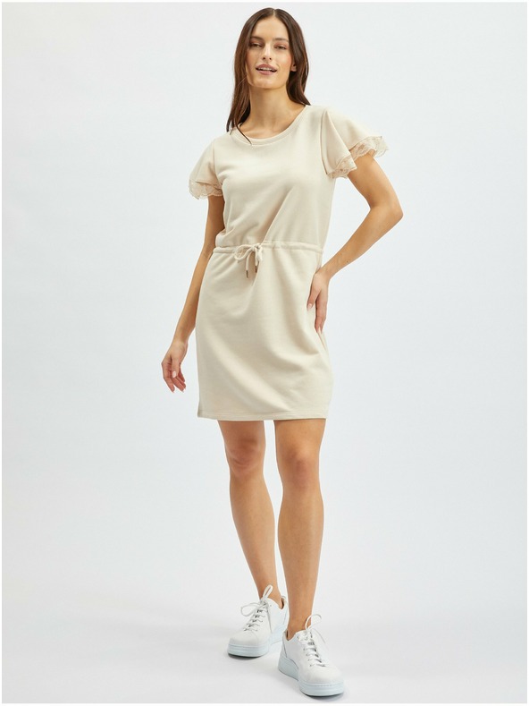 Orsay Béžové dámske mikinové šaty s čipkou ORSAY