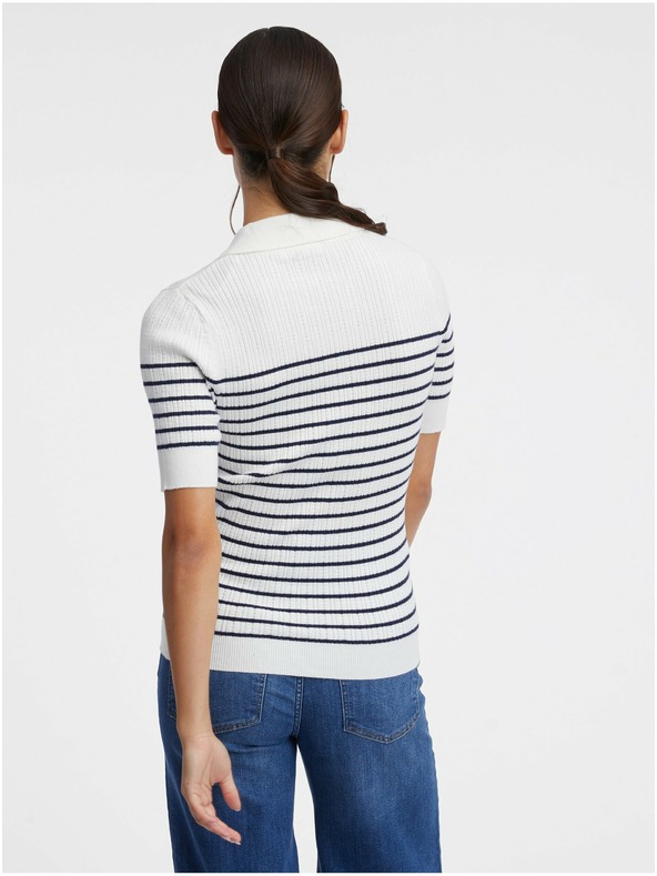 Orsay Krémové dámske pruhované úpletové polo tričko ORSAY