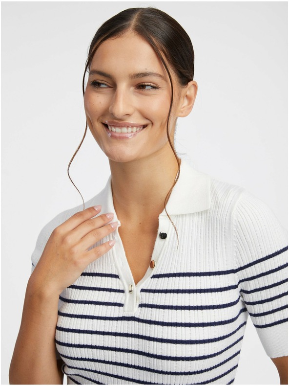Orsay Krémové dámske pruhované úpletové polo tričko ORSAY