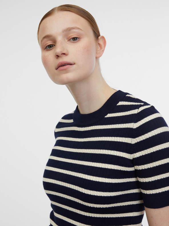 Orsay Tmavomodrý dámsky pruhovaný úpletový top ORSAY