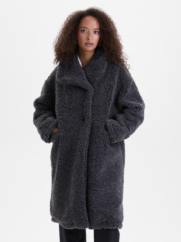 Orsay Tmavosivý dámsky kabát z umelej kožušiny ORSAY