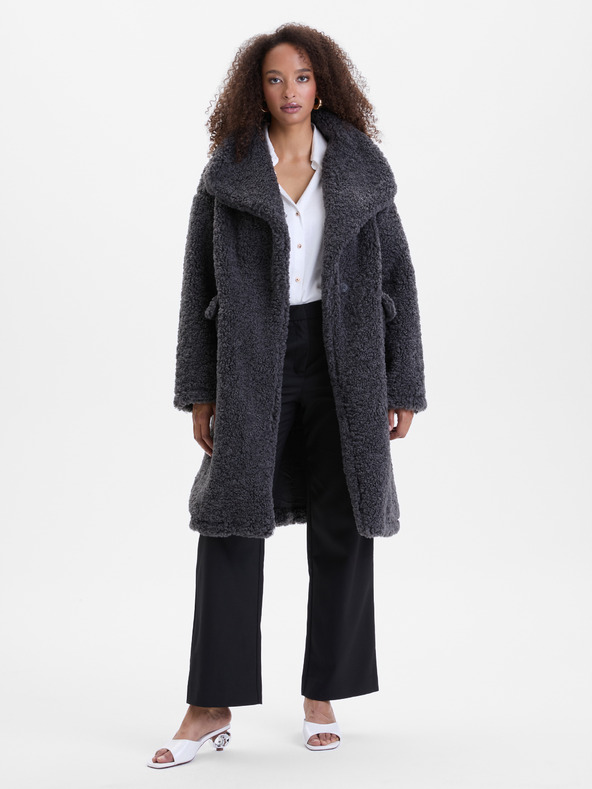 Orsay Tmavosivý dámsky kabát z umelej kožušiny ORSAY