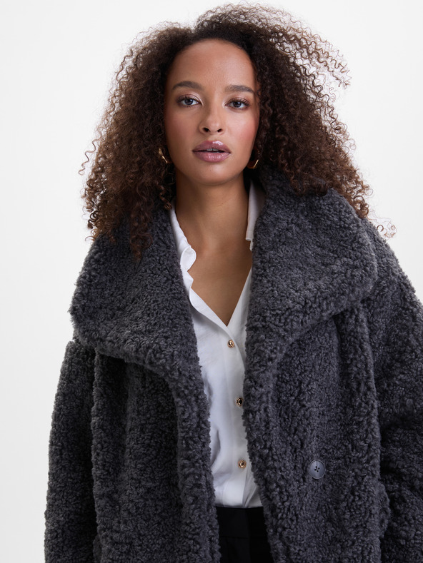 Orsay Tmavosivý dámsky kabát z umelej kožušiny ORSAY