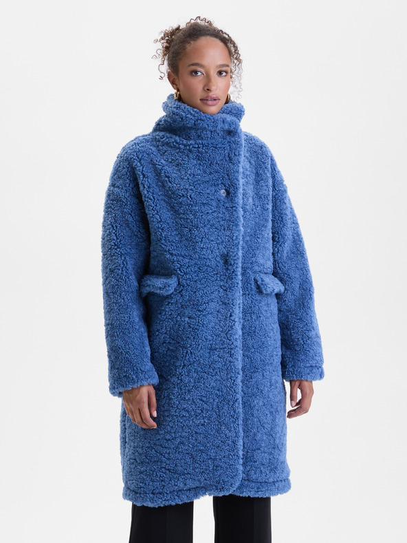 Orsay Modrý dámsky kabát z umelej kožušiny ORSAY