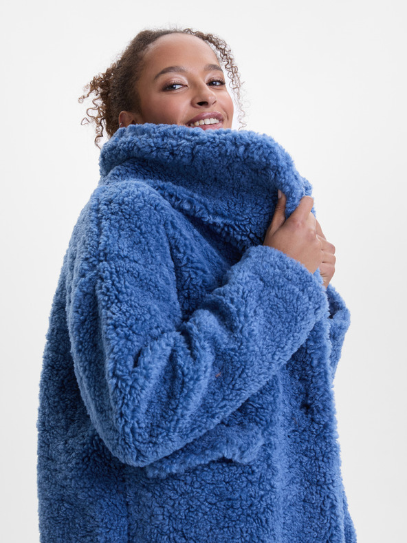 Orsay Modrý dámsky kabát z umelej kožušiny ORSAY