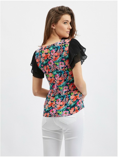 Orsay Modro-čierna dámska blúzka s kvetmi ORSAY