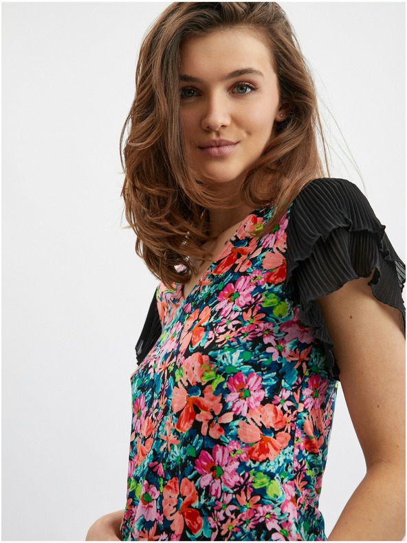 Orsay Modro-čierna dámska blúzka s kvetmi ORSAY