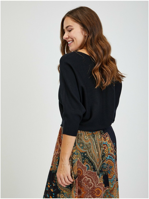 Orsay Čierny dámsky rebrovaný sveter s netopierími rukávmi ORSAY