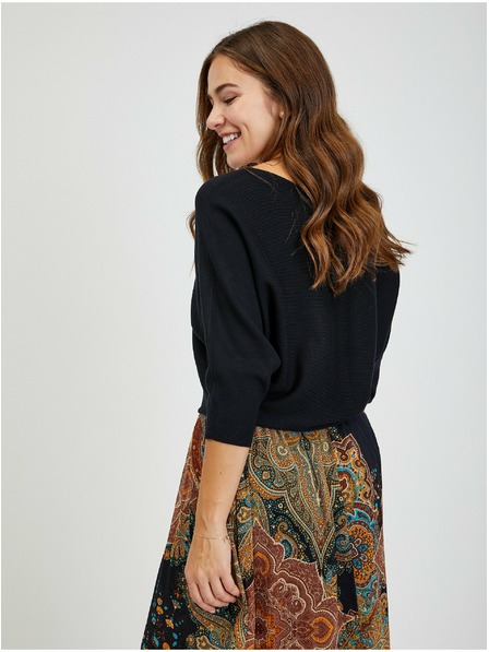 Orsay Čierny dámsky rebrovaný sveter s netopierími rukávmi ORSAY