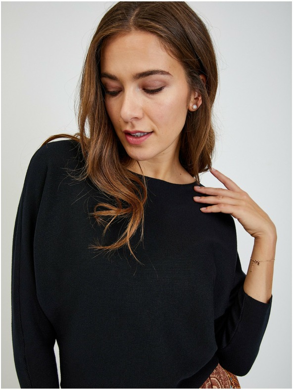 Orsay Čierny dámsky rebrovaný sveter s netopierími rukávmi ORSAY