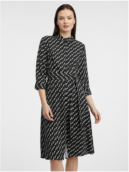 Orsay Čierne dámske vzorované košeľové šaty ORSAY