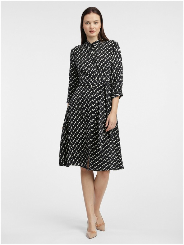 Orsay Čierne dámske vzorované košeľové šaty ORSAY