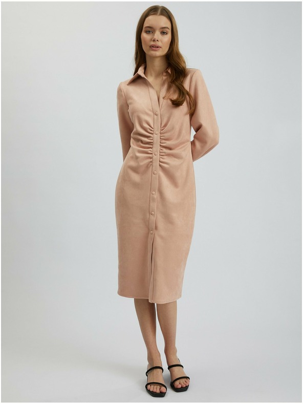 Orsay Svetloružové dámske plášťové šaty so semišovým povrchom ORSAY