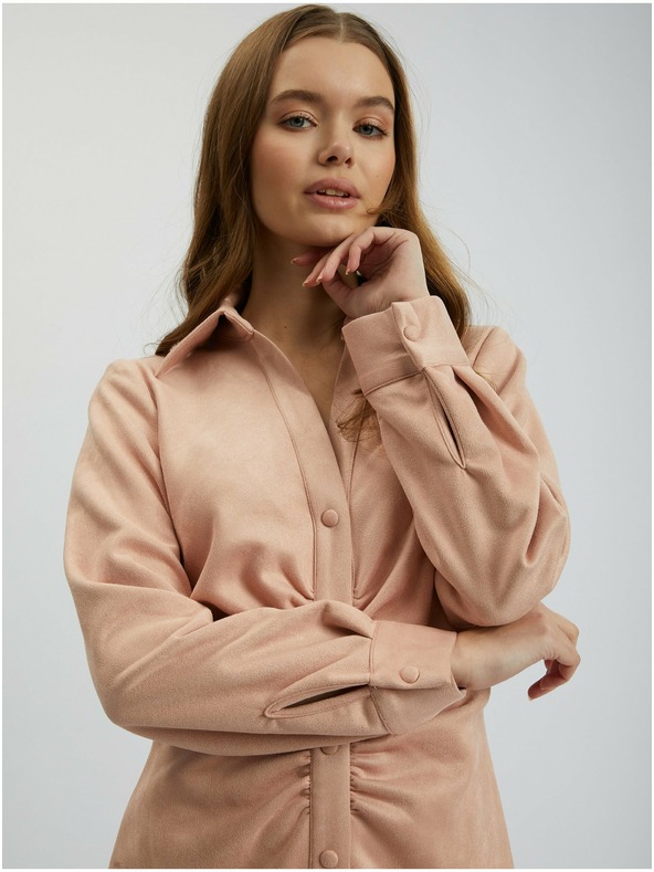 Orsay Svetloružové dámske plášťové šaty so semišovým povrchom ORSAY