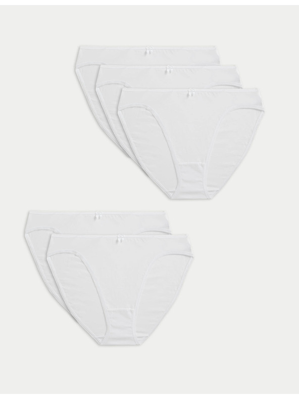 Marks & Spencer Bavlnené nohavičky s vysokým strihom a Lycra®, 5 ks v balení Marks & Spencer biela