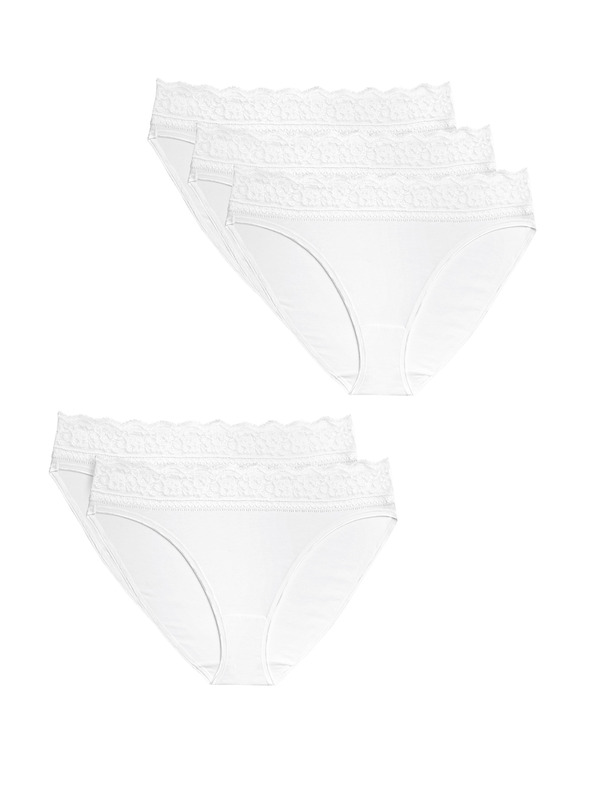 Marks & Spencer Bavlnené čipkované nohavičky s lycrou, 5 balení Marks & Spencer biele