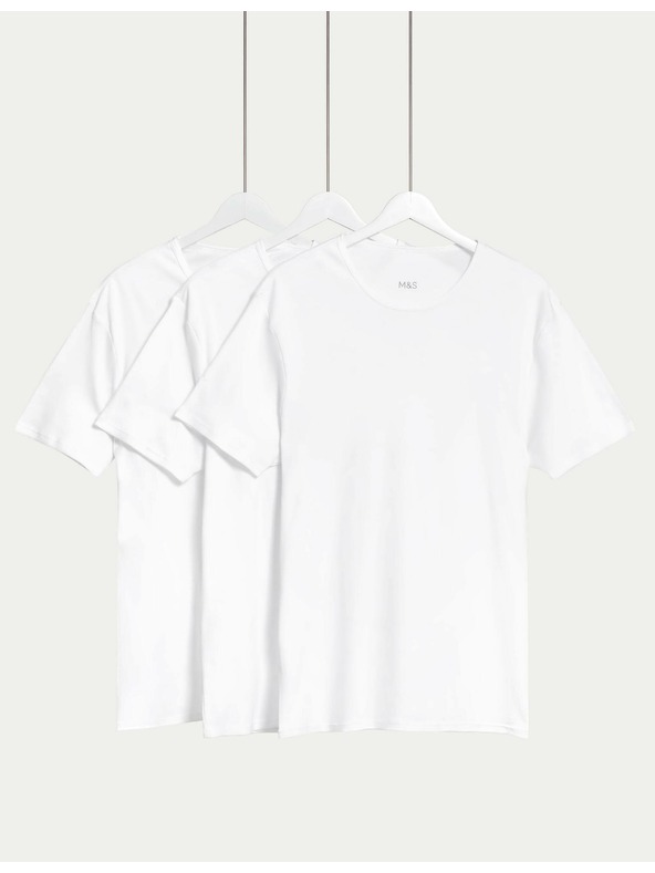 Marks & Spencer Súprava troch bielych pánskych tričiek Marks & Spencer