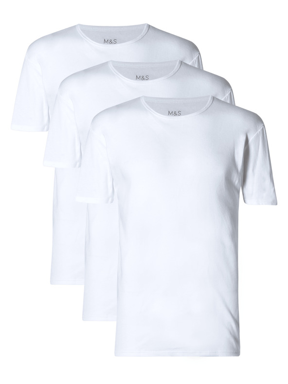 Marks & Spencer Súprava troch bielych pánskych tričiek Marks & Spencer