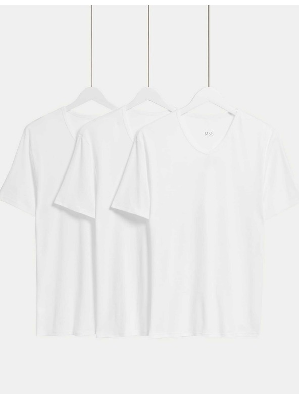 Marks & Spencer Súprava troch bielych pánskych tričiek Marks & Spencer